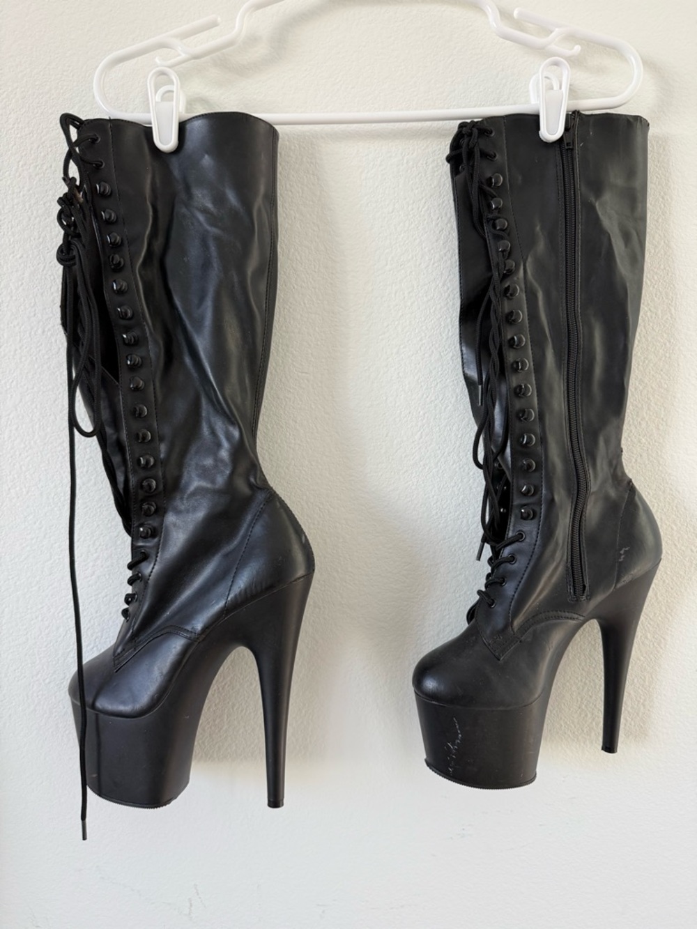 Black Platform Lace-Up Knee-High Boots - Women